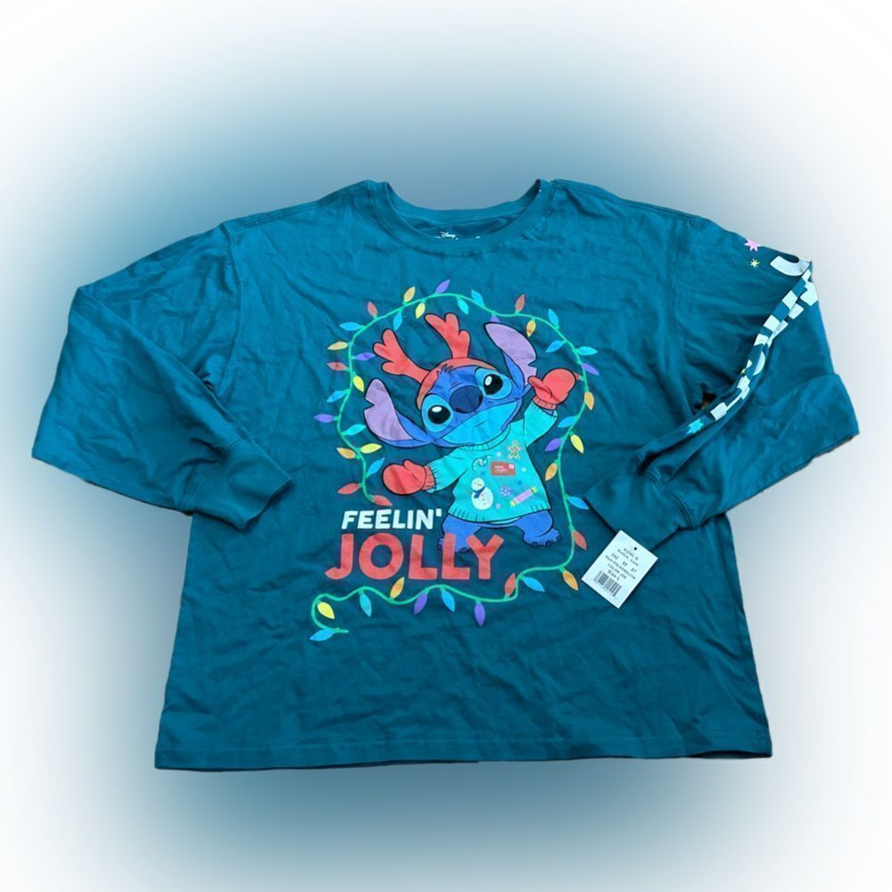 Juniors Disney Stitch Feelin’ Jolly Christmas T-shirt NWT
